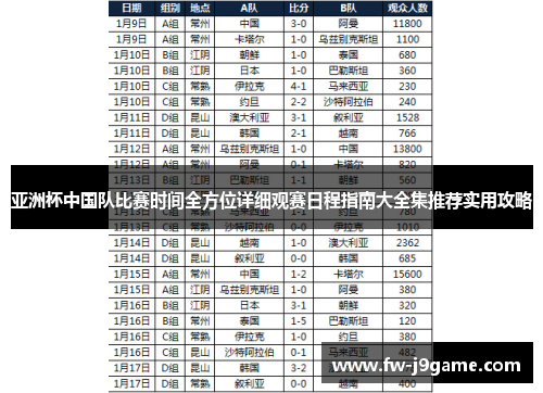亚洲杯中国队比赛时间全方位详细观赛日程指南大全集推荐实用攻略